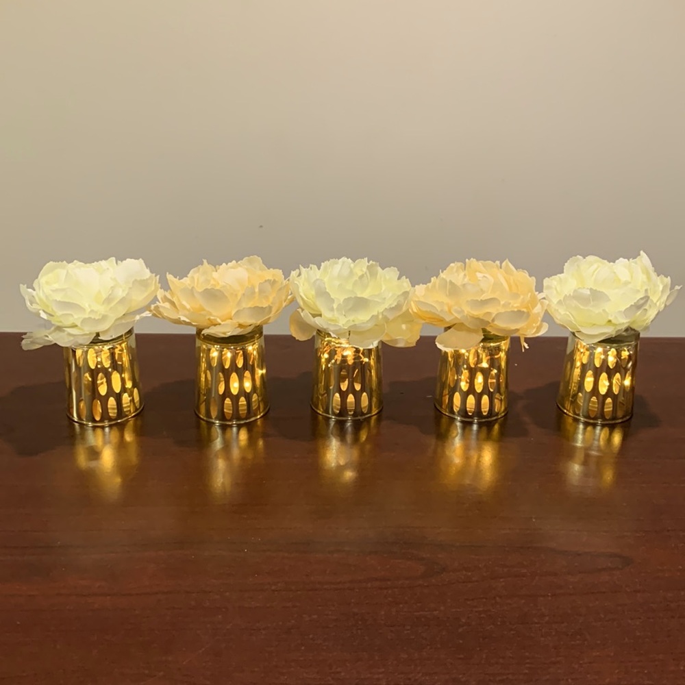 Set of five floral votive table decorations with lights